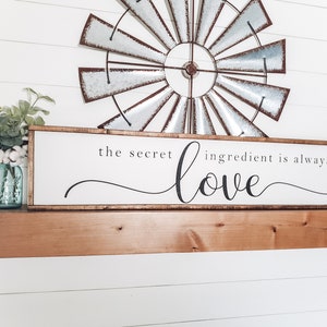 Kitchen Wall Art, The Secret Ingredient Is Always Love Sign, Dining Room Wall Decor, Framed Wood Sign, Housewarming Gift, Kitchen Sign 12x52 inches