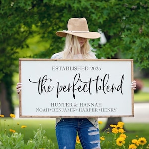 Blended Family Sign, Family Name Sign, The Perfect Blend Sign, Blended Family Wedding Gift, Family Established Sign, Farmhouse Decor, Family