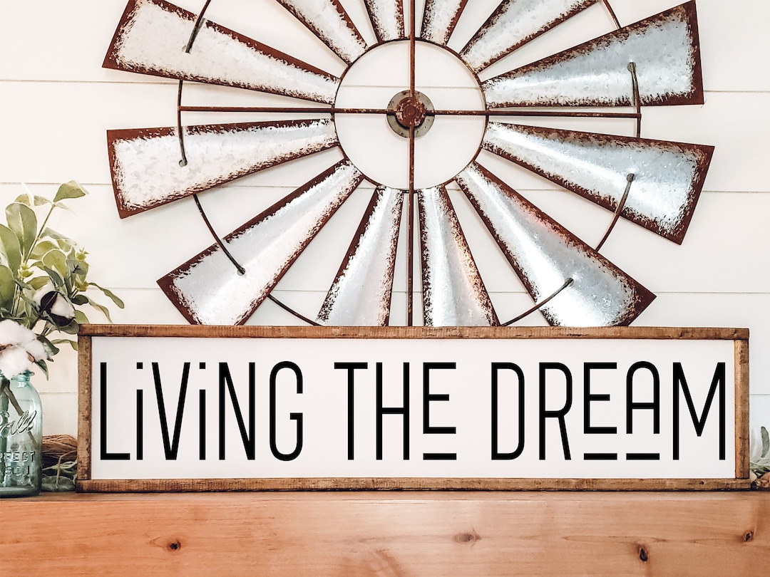 Living the Dream Wood Sign, Framed Wooden Signs, Inspiration Wall Decor