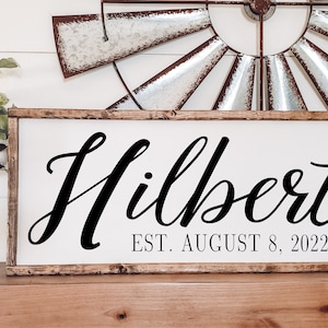 Last Name Established Sign, Last Name Sign, Wedding Date Sign, Framed Wood Sign, Farmhouse Sign, Wedding Gift, Gift for Her, Anniversary image 1