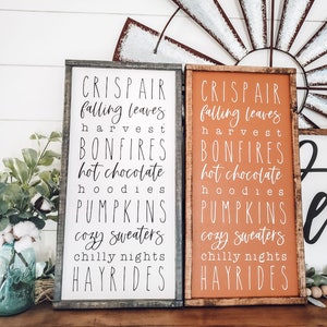 Fall Sign, Pumpkins Sign, Fall Decor, Fall Favorites Sign, Harvest, Bonfires, Hayrides, Wood Sign, Fall Home Decor, Farmhouse Sign, Rustic