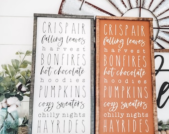 Fall Sign, Pumpkins Sign, Fall Decor, Fall Favorites Sign, Harvest, Bonfires, Hayrides, Wood Sign, Fall Home Decor, Farmhouse Sign, Rustic