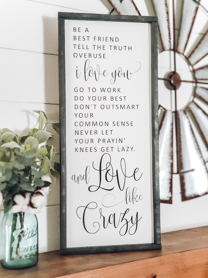 Love Like Crazy Sign, Framed Wood Sign, Bedroom Wall Art, Wedding Gift, Family Room Decor, Wedding Song, Be a Best Friend, Anniversary Gift bild 12