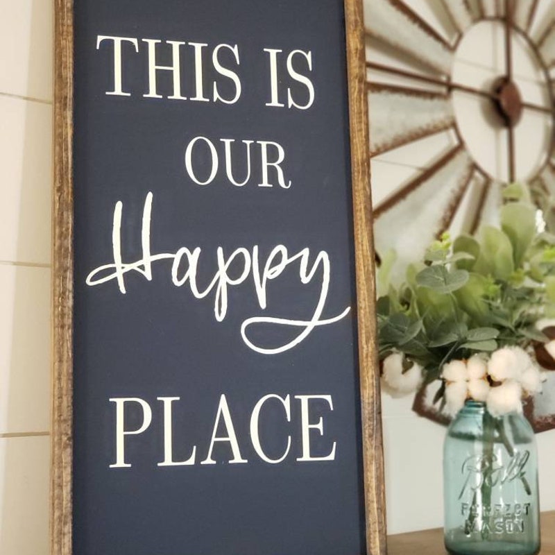 AB Tools 'This Is Our Happy Place' Cast Iron Sign Plaque - Black - Garden, Home, Wall, Door Decor