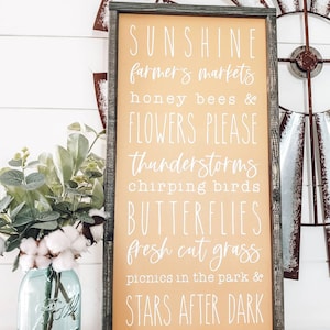 Summer Favorite Things Sign, Summer Words List Sign, Framed Wood Sign, Sunshine Sign, Flowers Sign, Wall Decor, Summer Wall Art,Gift for Her
