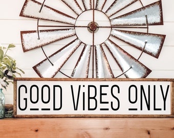 Good Vibes Only Wood Sign, Framed Wooden Signs, Porch Sign, Patio Sign, Inspiration Wall Decor, Wall Art, Housewarming Gift, Gift For Her