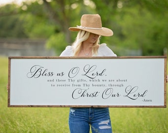 Bless Us Oh Lord Sign, Dining Room Wood Sign, Kitchen Wall Decor, Wedding Gift, Framed Wooden Sign, Dining Room Wall Art,Family Prayer Sign