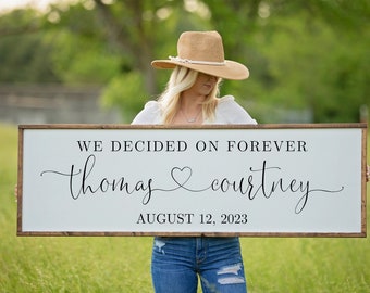 We Decided on Forever Wood Sign, Personalized Wedding Gift Wood Sign, Bridal Shower Gift, Family Name Established Sign, Family Room Wall Art