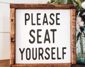 Bathroom Sign, Please Seat Yourself Sign, Funny Sign, Funny Bathroom Sign, Farmhouse Sign, Framed Wood Signs, Rustic Sign, Bathroom Humor