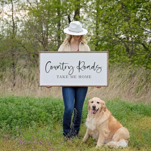 Country Roads Take Me Home Sign, Framed Wood Sign, Family Room Wall Decor, Housewarming Gift, Farmhouse Sign, Country Music Sign, Wall Art