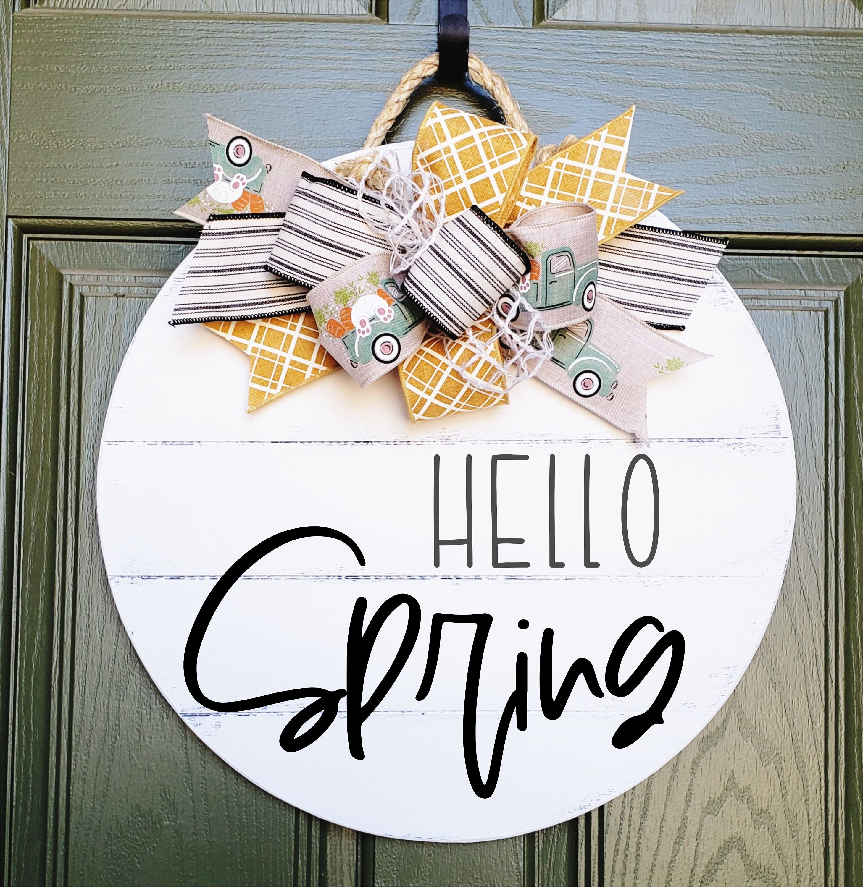 Hello Spring Door Hanger Front Door Decor Spring Front Door Etsy