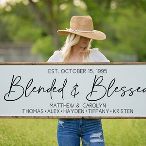 Blended and Blessed Family Sign, Family Name Sign, Blended Family Wedding Gift, Family Established Sign, Living Room Wall Art, Custom Sign