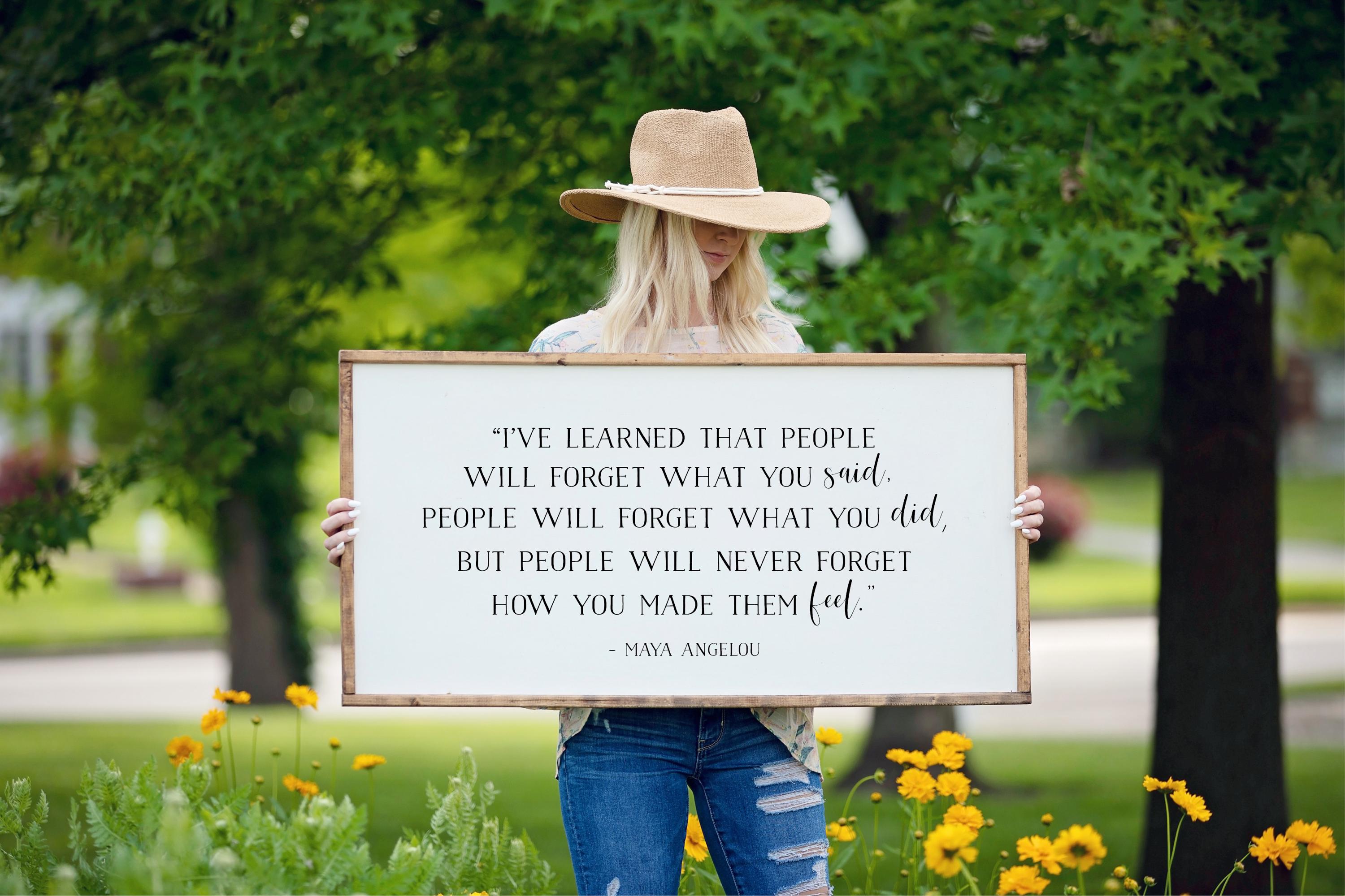 Maya Angelou Quote Sign, Inspirational Framed Wood Wall Art, How You Made Them Feel, Meaningful Home Decor, Living Room, Entryway Gift