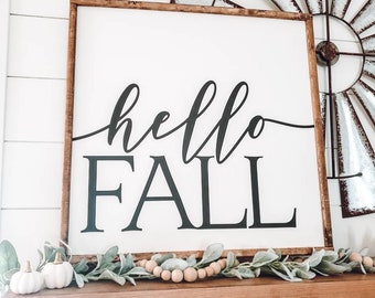 Hello Fall Sign, Wood Sign, Fall Sign, Hello Fall, Fall Decor, Autumn Decor, Housewarming Gift, Gift for Her, Farmhouse Decor, Framed Sign