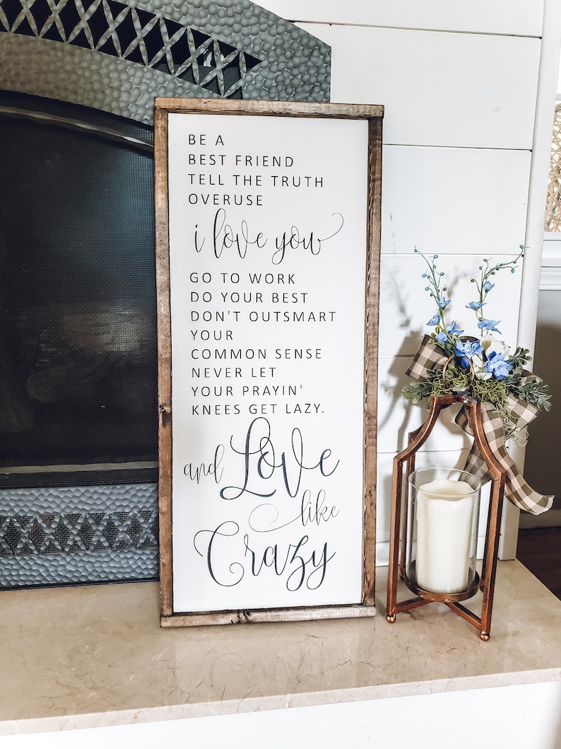 Love Like Crazy Sign, Framed Wood Sign, Bedroom Wall Art, Wedding Gift, Family Room Decor, Wedding Song, Be a Best Friend, Anniversary Gift bild 2
