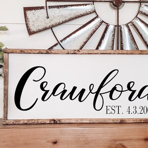 Last Name Established Sign, Last Name Sign, Wedding Date Sign, Framed Wood Sign, Farmhouse Sign, Wedding Gift, Gift for Her, Anniversary image 4