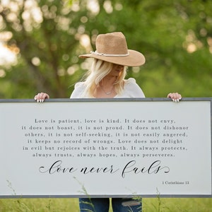 Love is Patient, Love is Kind Sign, Framed Wood Sign, Dining Room Wall Decor, Scripture Wall Art, Wedding Gift, Bible Verse Sign, Christian