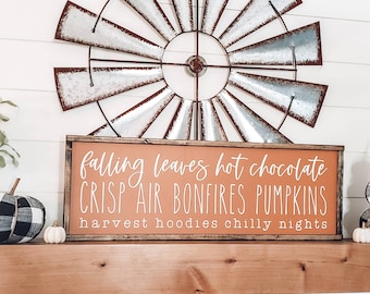 Fall Sign, Pumpkins Sign, Fall Decor, Fall Favorites Sign, Harvest, Bonfires, Hayrides, Wood Sign, Fall Home Decor, Farmhouse Sign, Rustic