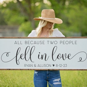 All Because Two People Fell in Love Sign, Personalized Wedding Gift Sign, Bridal Shower Gift, Family Room Wall Art, Anniversary Gift for Her