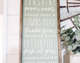Spring Sign, Spring Favorite Things Sign, Spring Words List Sign, Framed Wood Sign, Sunshine Sign, Spring Decor, Springtime Home Decor, Gift