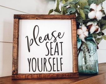 Please Seat Yourself Sign, Bathroom Sign, Funny Sign, Funny Bathroom Sign, Farmhouse Sign, Framed Wood Signs, Rustic Sign, Bathroom Humor