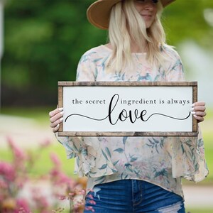 Kitchen Wall Art, The Secret Ingredient Is Always Love Sign, Dining Room Wall Decor, Framed Wood Sign, Housewarming Gift, Kitchen Sign image 8