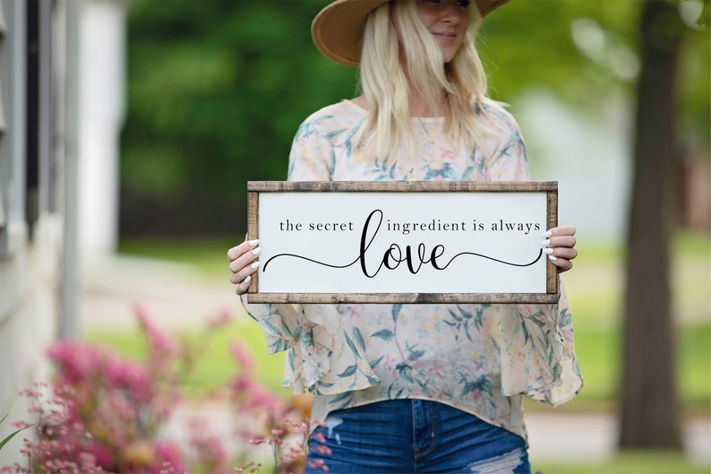 Kitchen Wall Art, The Secret Ingredient Is Always Love Sign, Dining Room Wall Decor, Framed Wood Sign, Housewarming Gift, Kitchen Sign image 8