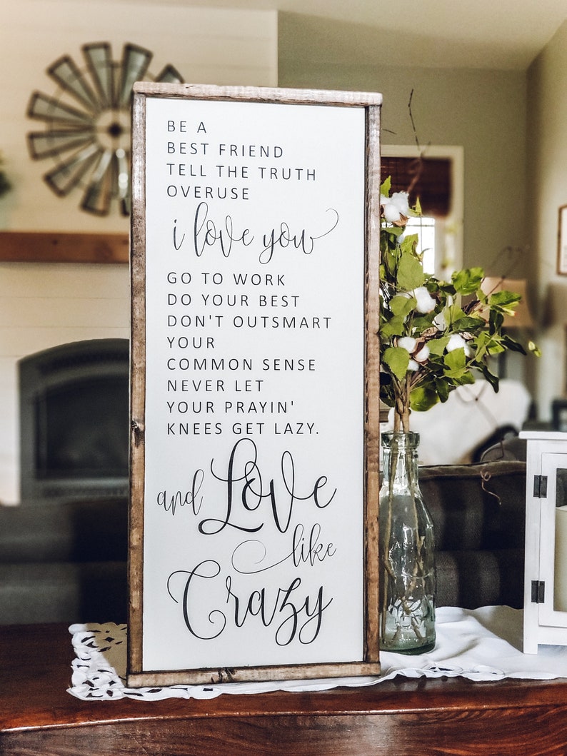 Love Like Crazy Sign, Framed Wood Sign, Bedroom Wall Art, Wedding Gift, Family Room Decor, Wedding Song, Be a Best Friend, Anniversary Gift bild 9
