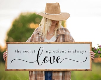 Kitchen Wall Art, The Secret Ingredient Is Always Love Sign, Dining Room Wall Decor, Framed Wood Sign, Housewarming Gift, Kitchen Sign