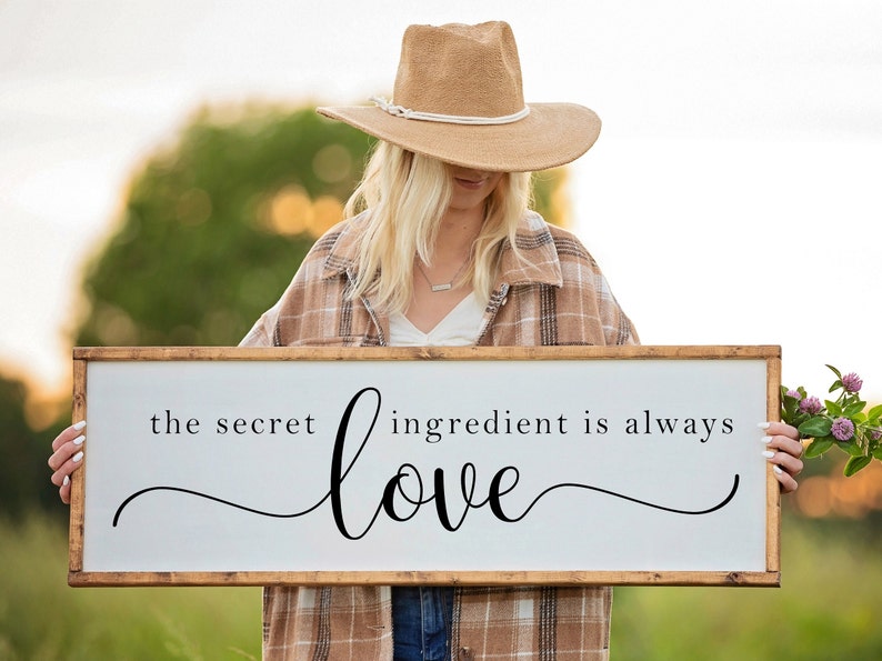 Kitchen Wall Art, The Secret Ingredient Is Always Love Sign, Dining Room Wall Decor, Framed Wood Sign, Housewarming Gift, Kitchen Sign image 1