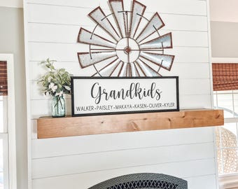 Grandkids Sign with Names, Personalized Grandchildren Sign, Grandma Gift, Custom Grandkids Name Sign, Nana Gift, Wooden Family Sign