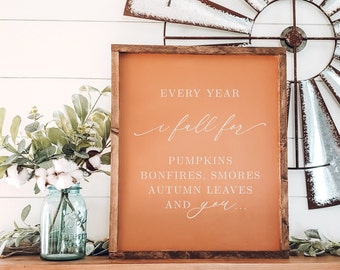 Every Year I Fall For Pumpkins Sign, Fall Decor, Autumn Decor, Wood Sign, Fall Leaves, Fall Wall Art, Entryway Sign, Fall Mantel Decor