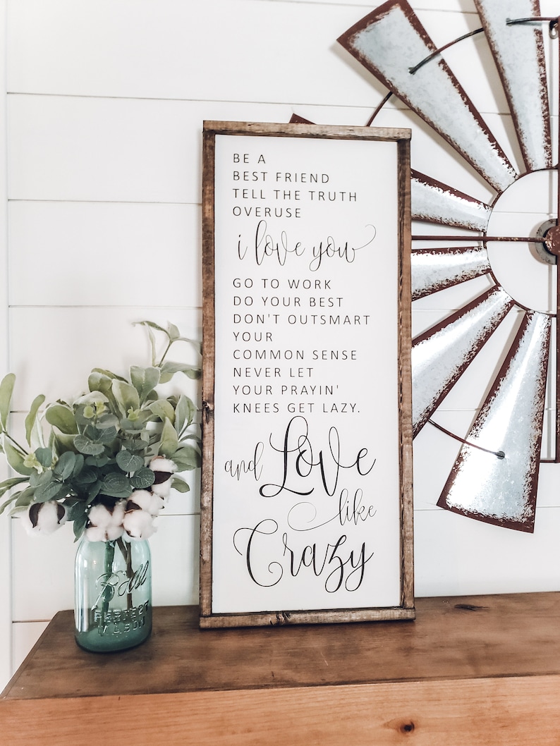 Love Like Crazy Sign, Framed Wood Sign, Bedroom Wall Art, Wedding Gift, Family Room Decor, Wedding Song, Be a Best Friend, Anniversary Gift bild 4