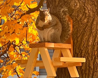 Squirrel Picnic Table, Squirrel Feeder, Mini Picnic Table, Corn Cob, Wood Feeder, Bird Feeder, Chipmunks, Wildlife, Backyard Decor, Gift