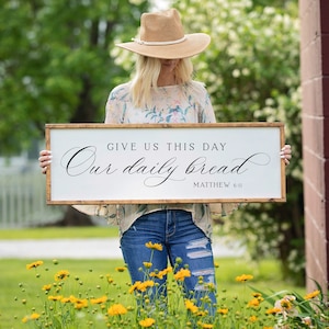 Give Us This Day Our Daily Bread Sign, Kitchen Wall Art, Dining Room Decor, Wedding Gift, Scripture Decor, The Lords Prayer, Religious Gifts