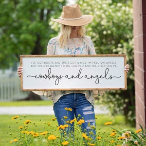 Cowboys and Angels Lyrics Sign, Master Bedroom Sign, Bedroom Wall Art, Wedding Gift, Country Song Lyrics, Wedding Song Sign,Anniversary Gift