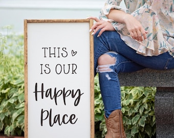 This is Our Happy Place Wood Sign, Living Room Wall Decor, Family Room Wall Art, Housewarming Gift, Gift For Her, Entryway Decor, Foyer Sign