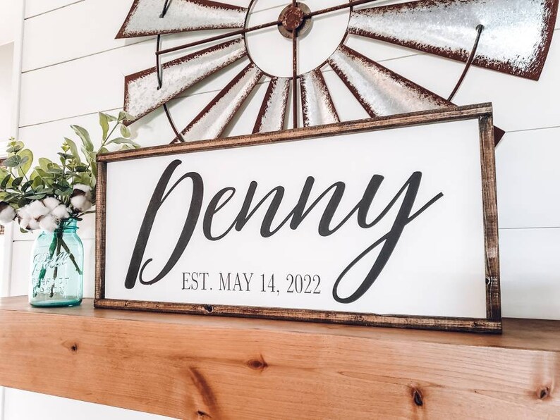 Last Name Established Sign, Last Name Sign, Wedding Date Sign, Framed Wood Sign, Farmhouse Sign, Wedding Gift, Gift for Her, Anniversary image 3