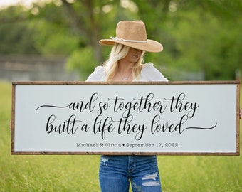 And So Together They Built A Life They Love Sign, Master Bedroom Wall Decor, Personalized Wood Sign, Framed Wooden Sign, Gift For Her