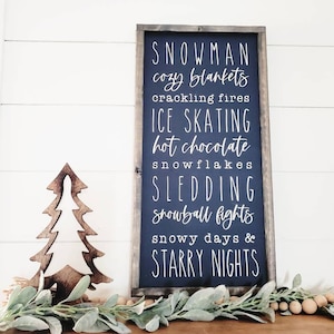 Winter Sign, Winter Favorites Sign, Winter Words List Sign, Wood Sign, Snowman Sign, Winter Decor, Christmas Home Decor, Farmhouse Sign,Gift