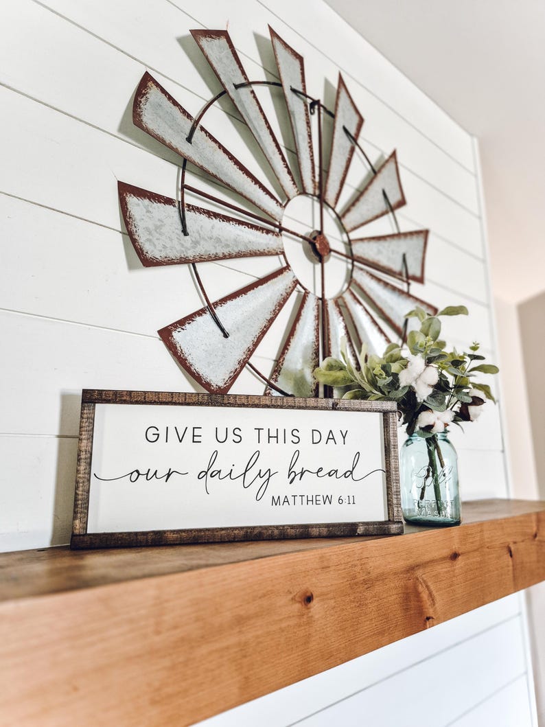 Give Us This Day Our Daily Bread Sign, Kitchen Wall Art, Dining Room Decor, Wedding Gift, Scripture Decor, The Lords Prayer, Religious Gifts image 5