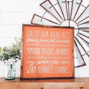 Fall Sign, Pumpkins Sign, Fall Decor, Fall Favorites Sign, Harvest, Bonfires, Hayrides, Wood Sign, Fall Home Decor, Farmhouse Sign, Rustic