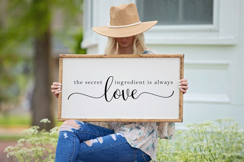 Kitchen Wall Art, The Secret Ingredient Is Always Love Sign, Dining Room Wall Decor, Framed Wood Sign, Housewarming Gift, Kitchen Sign image 6