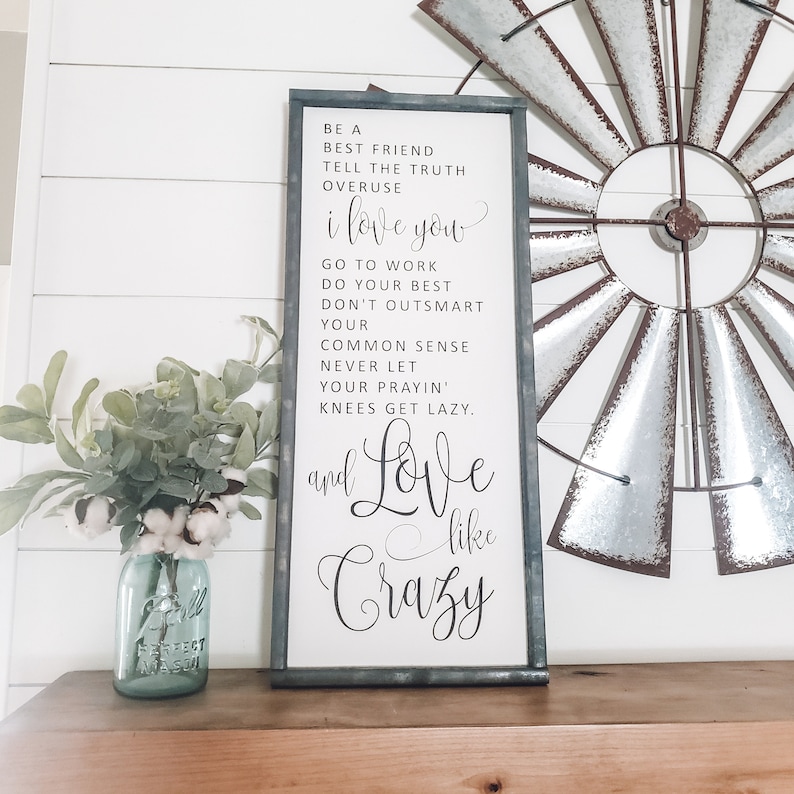 Love Like Crazy Sign, Framed Wood Sign, Bedroom Wall Art, Wedding Gift, Family Room Decor, Wedding Song, Be a Best Friend, Anniversary Gift bild 11