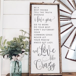 Love Like Crazy Sign, Framed Wood Sign, Bedroom Wall Art, Wedding Gift, Family Room Decor, Wedding Song, Be a Best Friend, Anniversary Gift bild 1