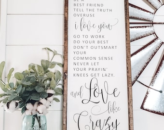 Love Like Crazy Sign, Framed Wood Sign, Bedroom Wall Art, Wedding Gift, Family Room Decor, Wedding Song, Be a Best Friend, Anniversary Gift
