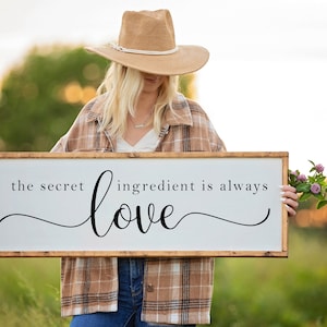 Kitchen Wall Art, The Secret Ingredient Is Always Love Sign, Dining Room Wall Decor, Framed Wood Sign, Housewarming Gift, Kitchen Sign image 4