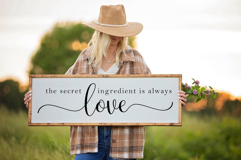 Kitchen Wall Art, The Secret Ingredient Is Always Love Sign, Dining Room Wall Decor, Framed Wood Sign, Housewarming Gift, Kitchen Sign image 4