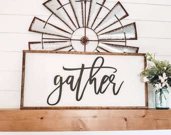 Gather Sign, Wood Sign, Entryway Wall Decor, Farmhouse Sign, Wedding Gift, Anniversary Gift, Living Room Wall Art, Gift for Her, Family Room