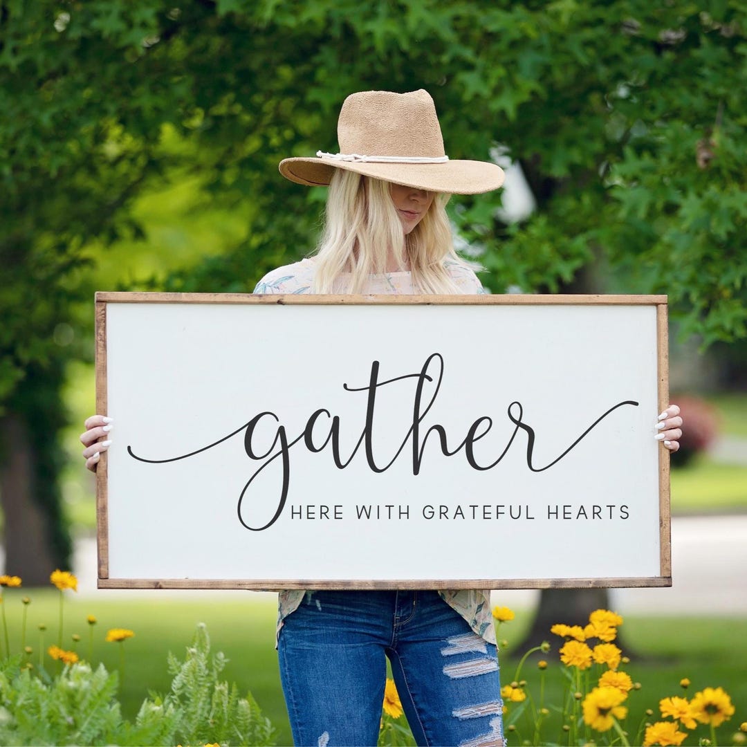 Gather Here With Grateful Hearts Sign, Kitchen Sign, Dining Room Wall ...